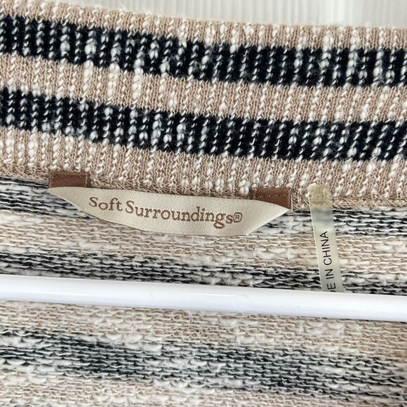 Soft Surroundings Womens Tunic Sweater Size L Striped Textured Black Tan Raw Hem - Picture 6 of 12